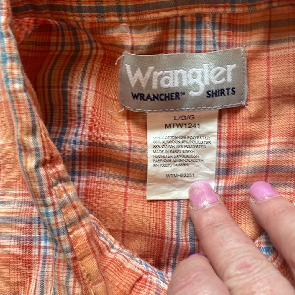 Wrangler Mens Large Orange Plaid Short Sleeve Western Shirt - Picture 4 of 5
